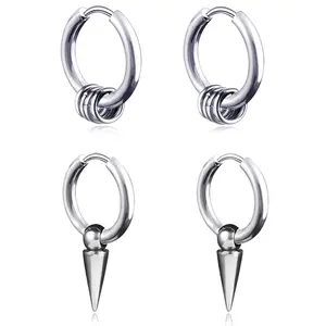 Jemant Spike Hoop Earrings For Men Women Silver Black 316l Stainless Steel Dangle Drop Punk Goth Hip Hop Rock Kpop Y2k Minimalist Spike Huggie Dangling Earrings Set Non Tarnish Waterproof Hypoallergenic Jewelry Outfits Accessories Birthday Gift For Bf Gf