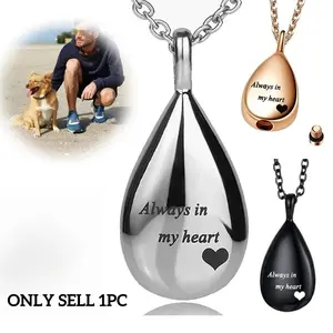 New Pet Urn Pendant Stainless Steel Teardrop Jewelry Cat Dog Mourning Supplies Bottle Keepsake Necklace Memorial Pet Products Love Heart Necklace