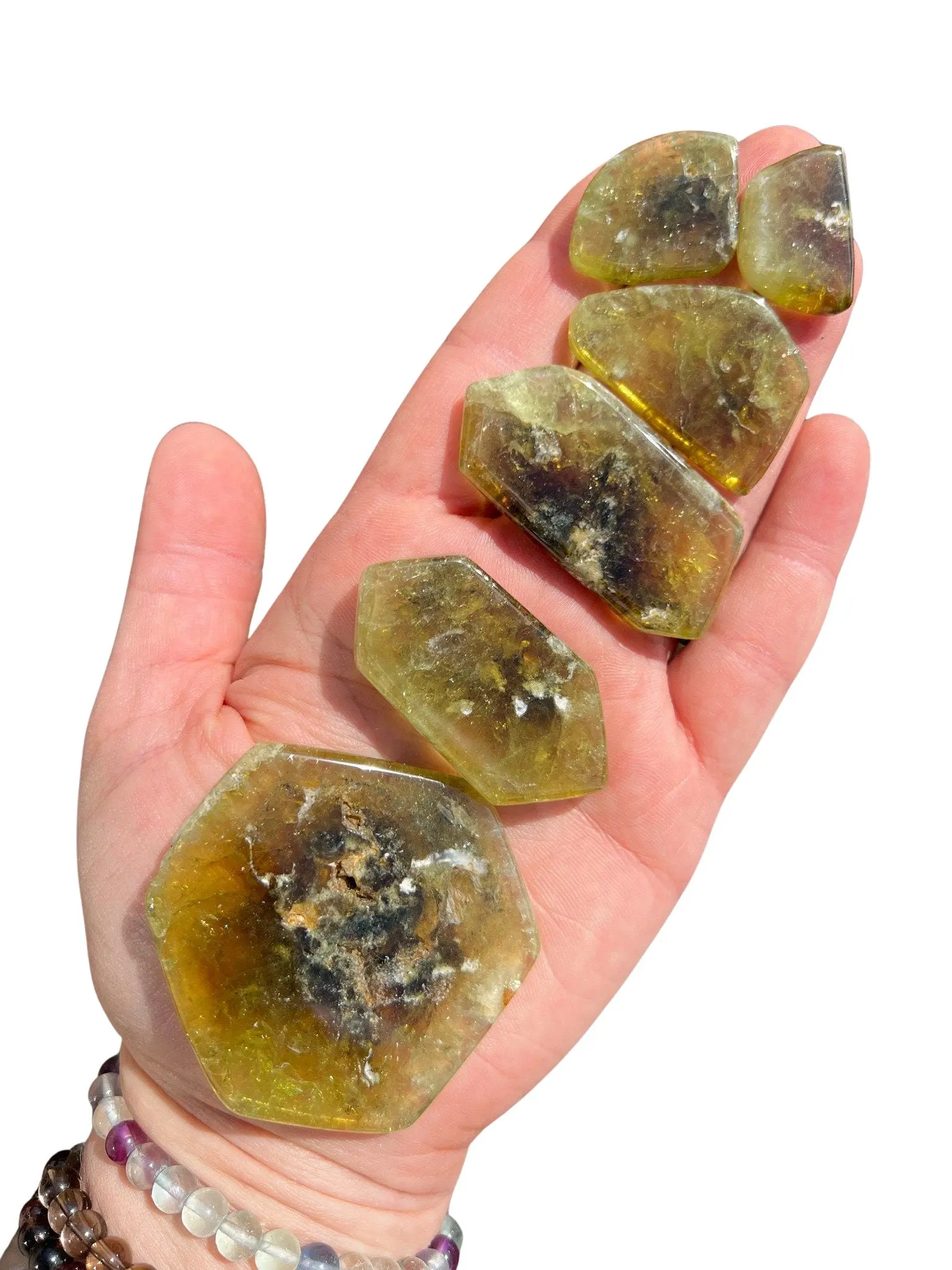 New Moon Beginnings Green Garnet Stone Slice - Natural Green Color, Round Shape, Ideal for Gem Collecting