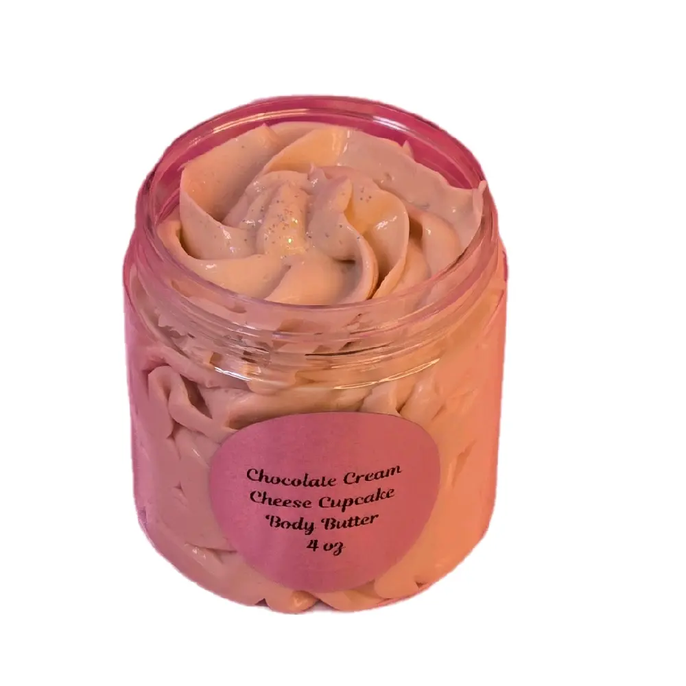 Handmade Body Butter with Shea & Mango Butters for Dry Skin & Eczema Relief - Cruelty Free Cream, Chocolate Cream Cheese Cupcake Scent with Shimmer