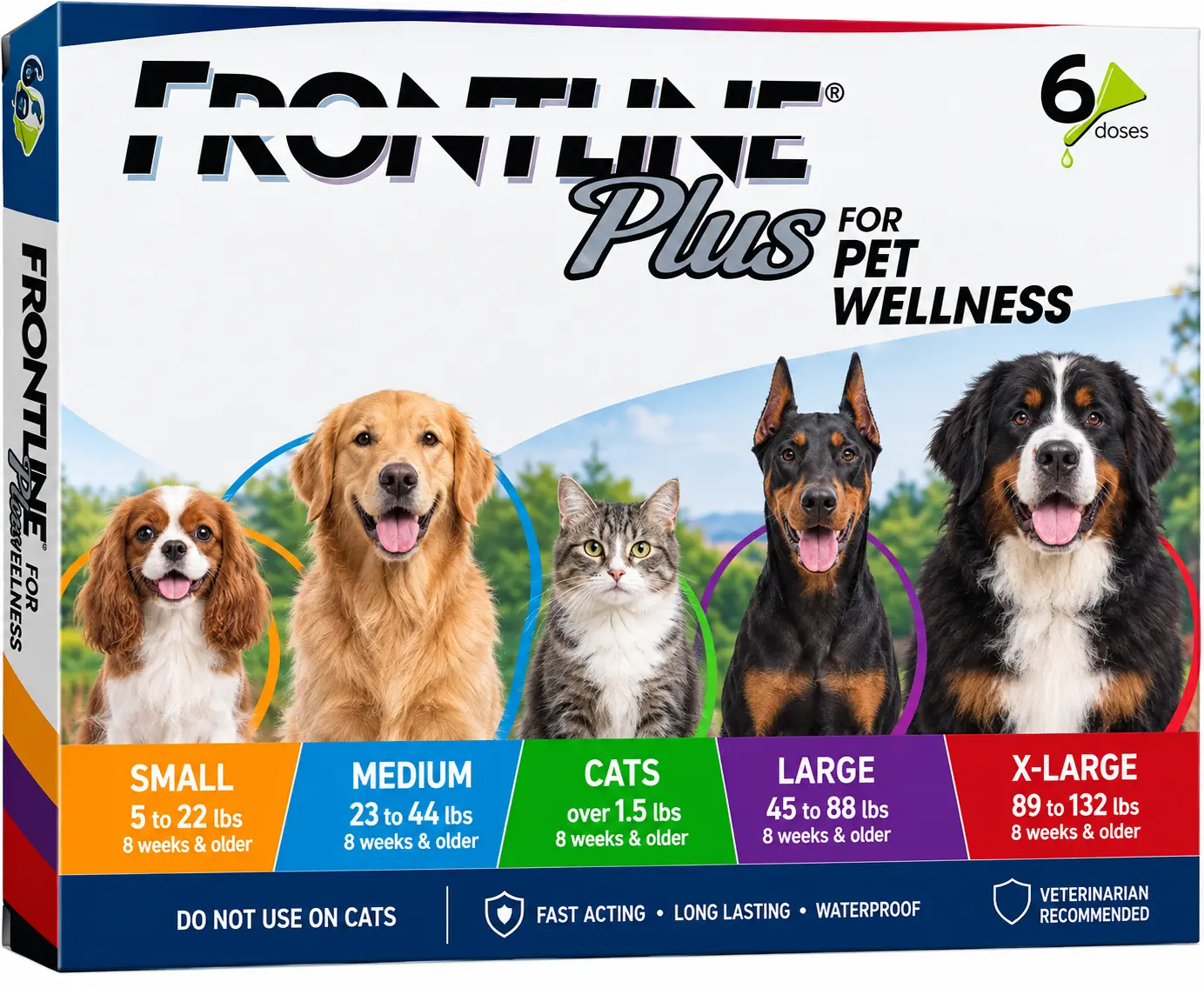 FrontPlus Dog & Cat Flea & Tick Treatment - Waterproof, 6-Month Long-Lasting Protection, 6 Count Full Sizes Options