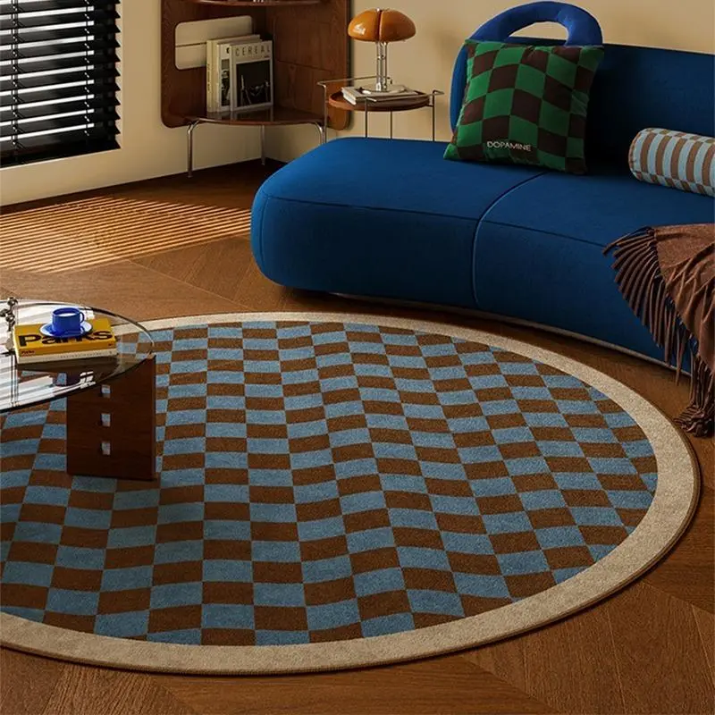 Round Plaid Pattern Floor Mat, 1 Count Non-slip Soft Floor Carpet, Decorative Checkered Boho Area Rug for Home Living Room Bedroom Cloakroom Leisure Area Coffee Table