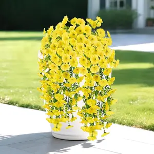 4 Piece Artificial Hanging Trumpet Vine Planters, Flower Pots, Sturdy Pots, UV Resistant Garden Decorations, Durable Fake Plants for Outdoor Use, Perfect for Porches & Patios