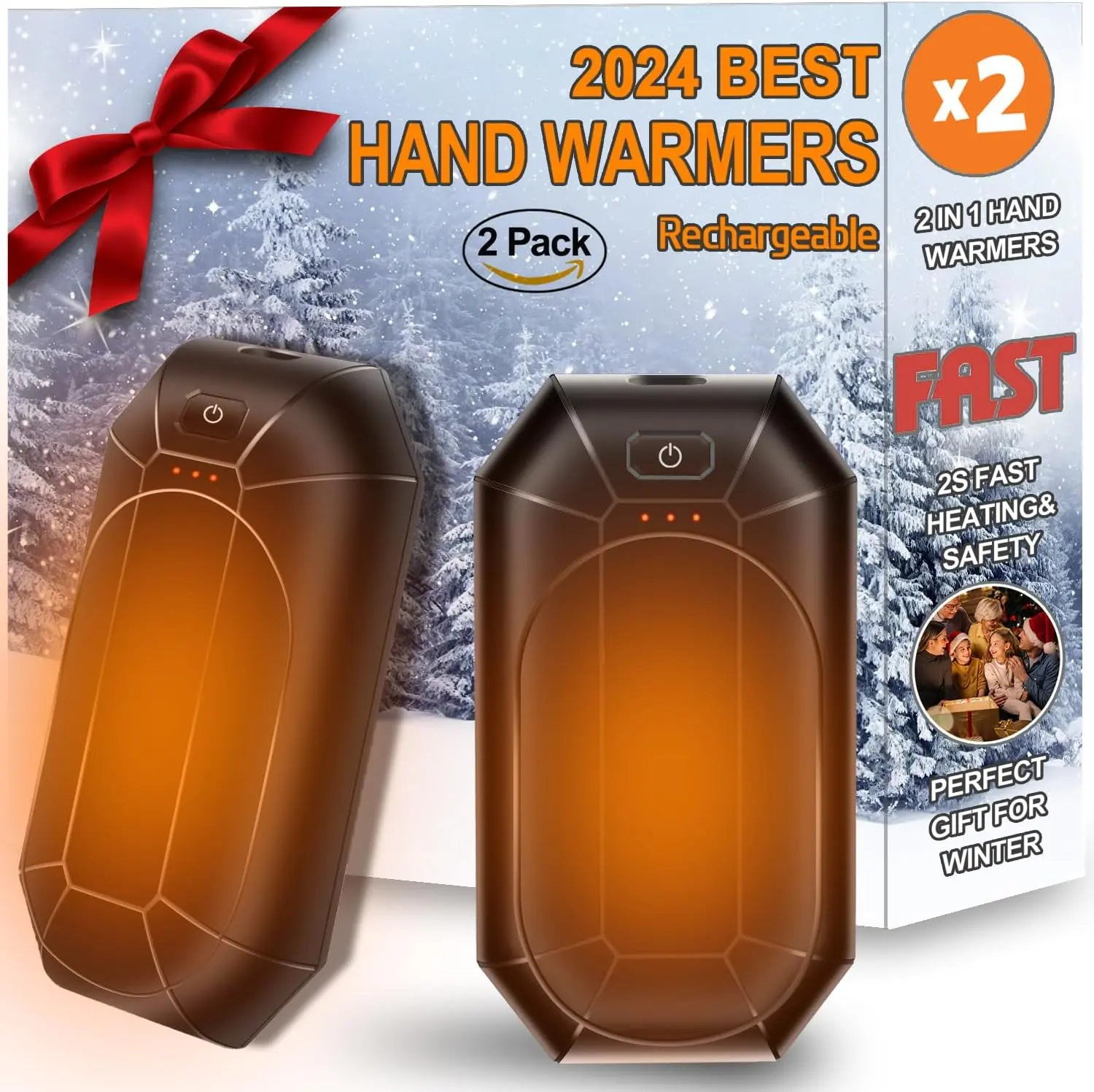 AI Hand Warmers 2-Pack, 2000mAh Each (Total 4000mAh) Rechargeable,  Chips Dual-Side Heating, Portable Pocket Heater, for Outdoor  Winter Activities &