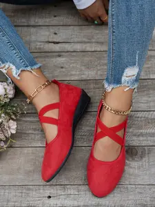 Fashion Women's Cross-Strap Wedge Shoes, Comfortable Round Toe Design for Daily Wear, Casual Versatile Commuter Footwear for Ladies and Girls