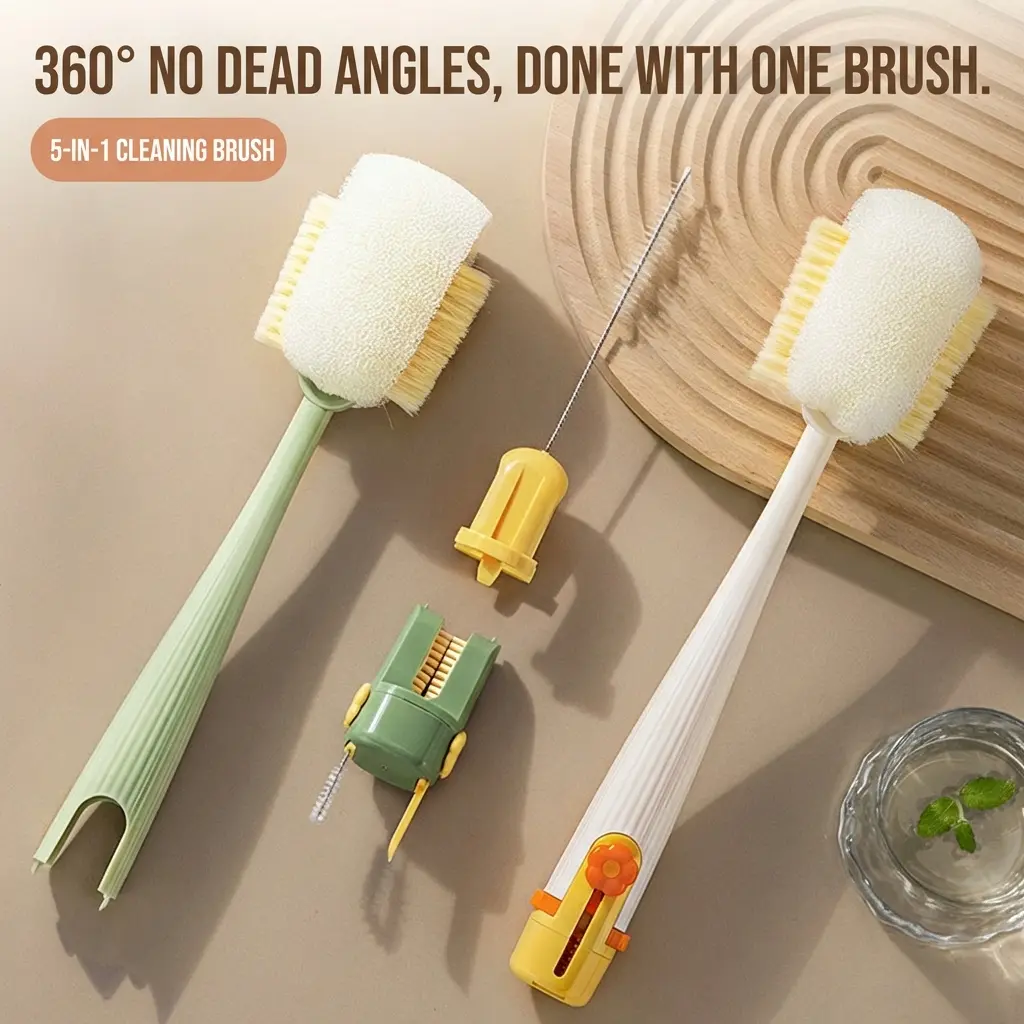 5-in-1 Bottle & Straw Cleaning Brush Set, Multifunctional Cup Cleaner for Bottles, Cups & Straws, Kitchen Tableware Cleaning Tool