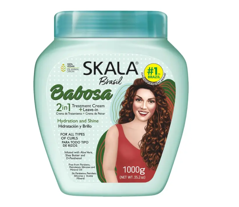 Skala Brasil Babosa 2-in-1 Treatment Cream & Leave-In Conditioner, Hydrating Aloe Vera Moisturizer with Flexible Definition for All Curly Hair Types, 35.2 oz, Haircare, Natural Curls, Bouncy Curls, Youth, Any