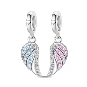 925 sterling silver couple wing pendant, suitable for original 3mm bracelets, necklaces, keychains, DIY pendants, making women's gifts, suitable for daily birthday parties and holiday gifts
