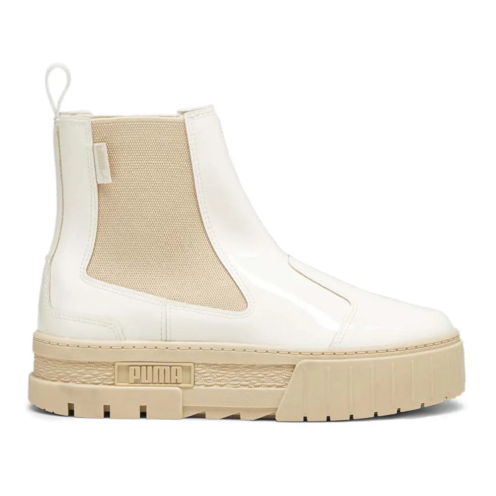PUMA Womens Mayze Round Toe Platform Chelsea Casual Boots Ankle Low Heel 1-2" - Beige, White