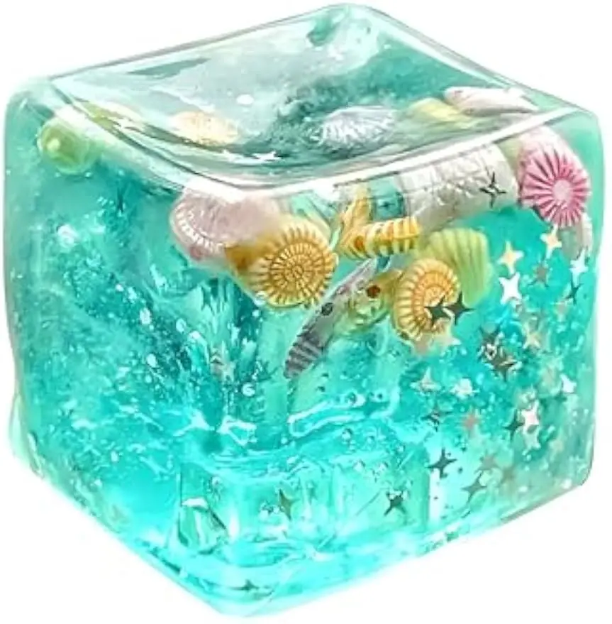 Stress Cube Sensory Squeeze Toy Super Solid Squish Squishy Cube Square Stress Balls for Adults, Fidget Toy for Anxiety Relief, Squishy Balls for Classroom Prizes Party Favors-Seashell