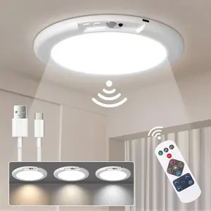 [summervibes]Magnetic Ceiling Light, Rechargeable LED Ceiling Light with Remote Control, 3 Adjustable Color Temperatures 3000K/4500K/6500K, 10 Brightness Levels, Motion Sensor Cabinet Light, Suitable for Shower Room, Bathroom, Porch, Bedroom,