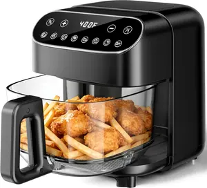 Air Fryer, 4.5QT Glass Air Fryer PFAS Free & Dishwasher-Safe Basket, 8 Preset Touchscreen, 360° View Cooking, for Healthy Meals in Minutes - Black summerwins
