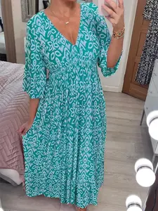 Plus Size Floral Maxi Beach Dress, Loose-Fitting Ditsy Floral Design for Easy Movement, Comfortable Breezy Casual Dress for Curvy Women