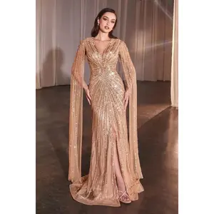 Long Sleeve Fully Beaded Sheath Gown