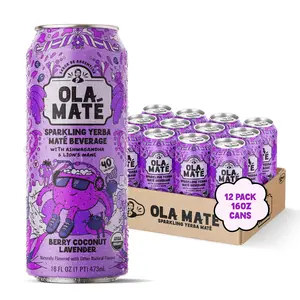 Ola Maté Berry Coconut Lavender Sparkling Yerba Mate Beverage with Ashwagandha & Lion's Mane 16 FL OZ US Organic Relaxation & Uplifting Energy Drink Natural Flavor