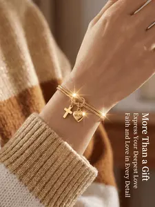 Mother's Day Gift - "MUM" Heart & Cross Snake Chain Bracelet for Women, 18K Gold/Silver Plated Stainless Steel Jewelry, Elegant Faith & Love Charm Bracelet for Mom, Grandma, Wife, Anniversary Gift with Gift Box