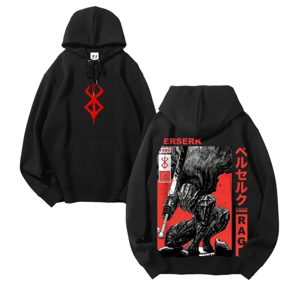 Men's Berserk Anime Vintage Graphic Hoodie - 100% Cotton Blend, Oversized, Long Sleeves, Soft, Lightweight, Casual, Dark Aesthetic, Unisex Sweatshirt, Sweatshirts, Longsleeves