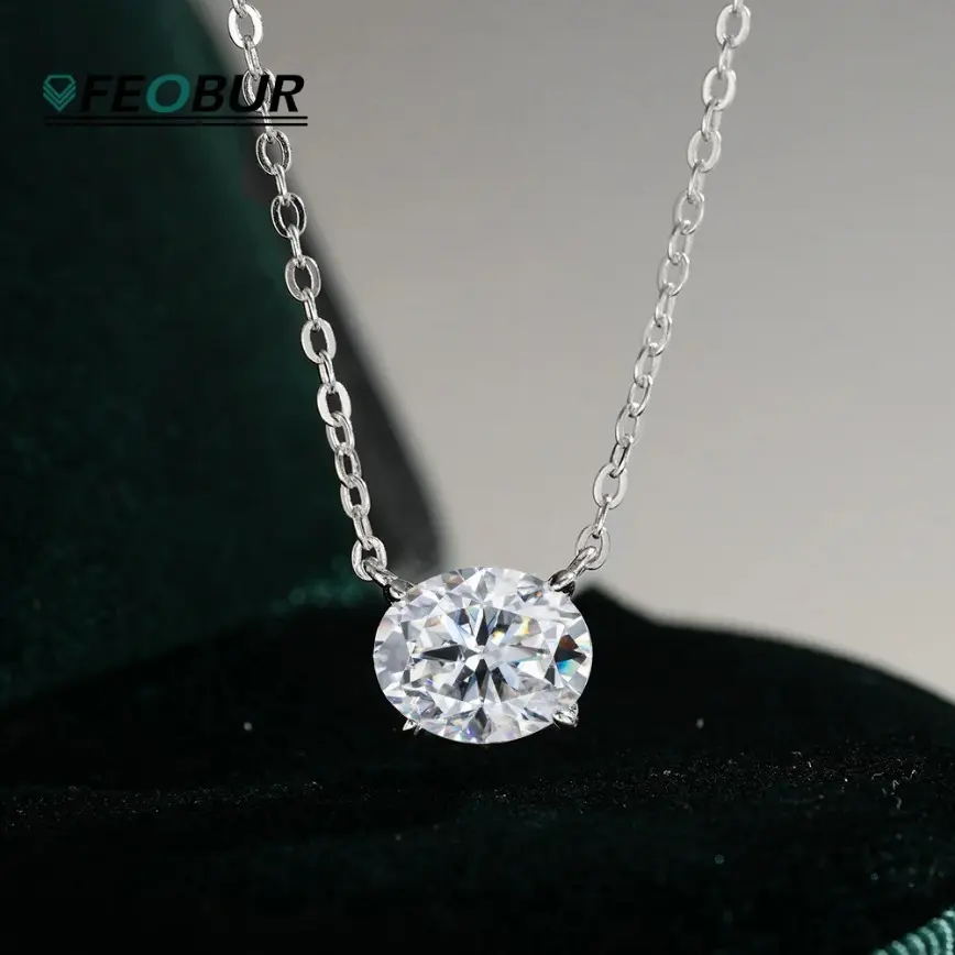 Moissanite Solitaire Necklace 925 Sterling Silver Lab Diamond Pendant Wedding Jewelry With Certificate For Women Men Christmas Halloween Birthday Gift Fashion Item
