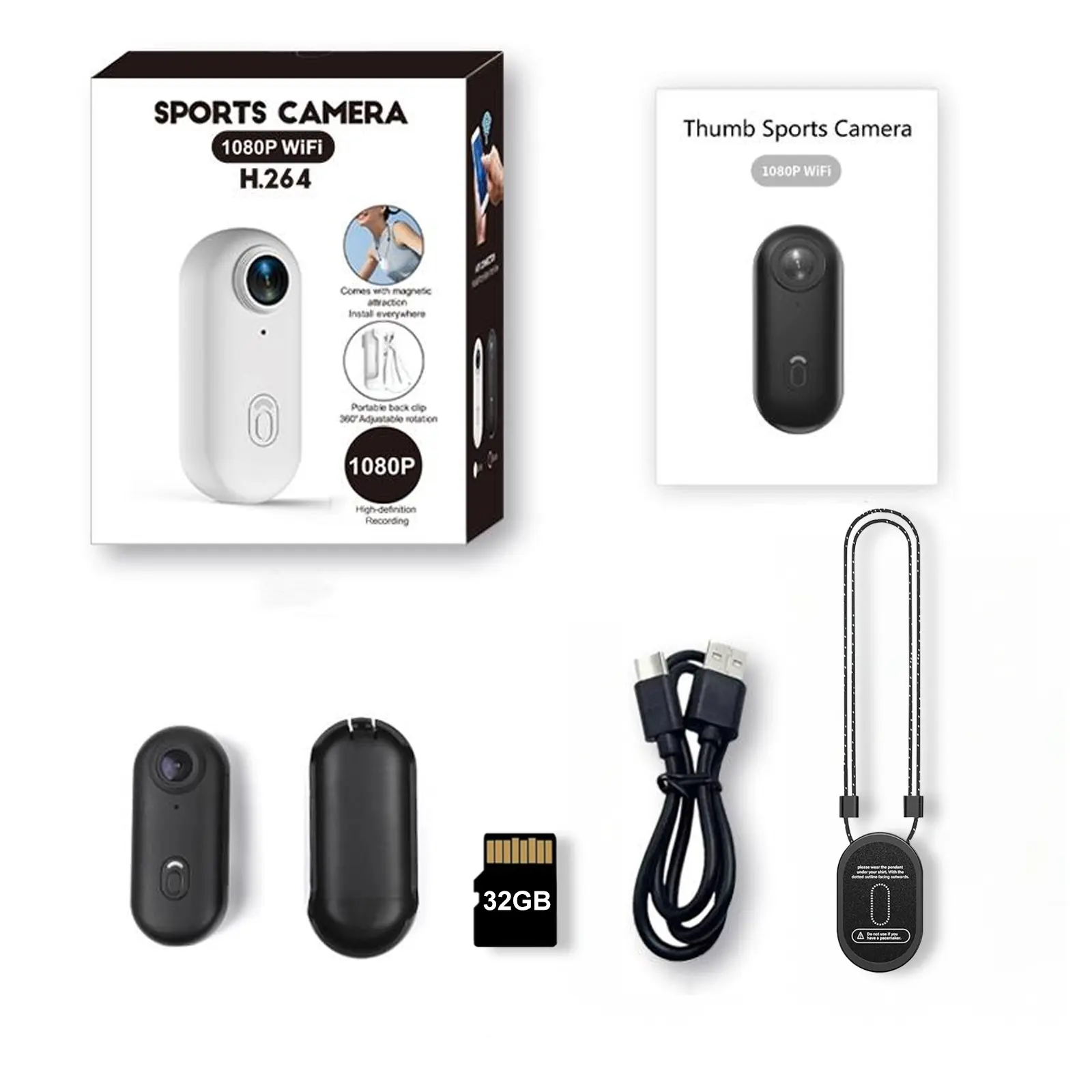 NUISK Mini Action Sports Camera - 1080P Video Camcorder, 360° Rotatable Magnetic Clip, 90mins Recording, Type-C Charging, Compact Memory Card, WiFi Mobile Sync, Beginner-Friendly, Rechargeable Batteries, Cool Gadgets Gift for Teens, Spring Glow Up, 2 Memo