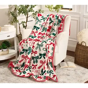 Kringle Express 60x80 Holiday Printed Flannel Throw with Border, Kids Blanket Soft Cozy Lightweight Sofa Bed Cover for Bedroom Living Room, Christmas Gift, blankets bedding bed accessories soft elastic breathable