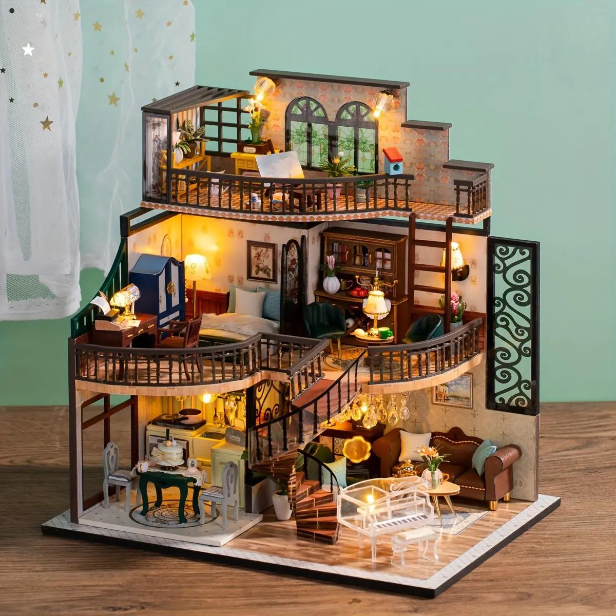 3D Wooden Puzzle, DIY House Model Kit, House Building Kit, Creative Building Set, DIY Model Kit, 3D Desktop Decoration Ornament, DIY Model Kit for Bookshelf Decoration, Birthday & Holiday Gifts