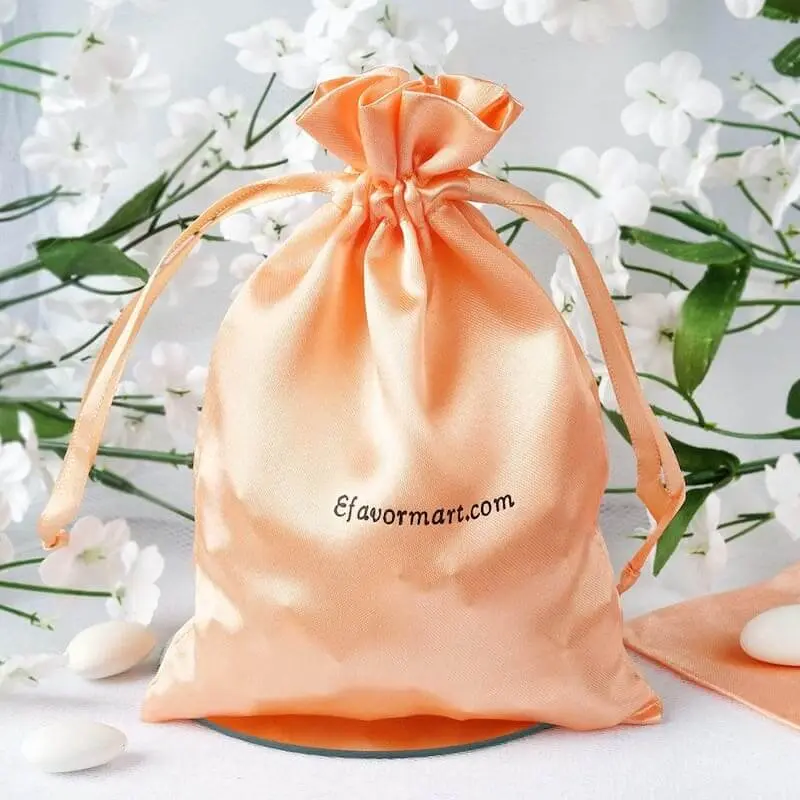 100 Pack 5"x7" Personalized Satin Drawstring Bags - Creative Gift Packaging with Hot Foil Print, 18pt Lettering, Double Ribbon Accents for Office & Wedding Guest Gifting
