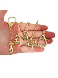 18K real gold color preservation bubble letter keychain pendant with 26 English letters luggage pendant