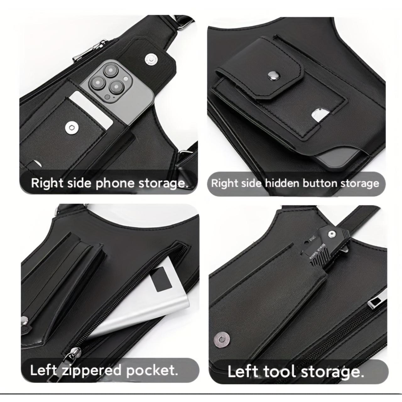 Retro men's and women's adjustable underarm multifunctional shoulder bag - anti-theft hidden storage for mobile phones and other hunting and outdoor equipment, high-quality synthetic leather (PU leather), Christmas, Father's Day gifts, holiday gifts