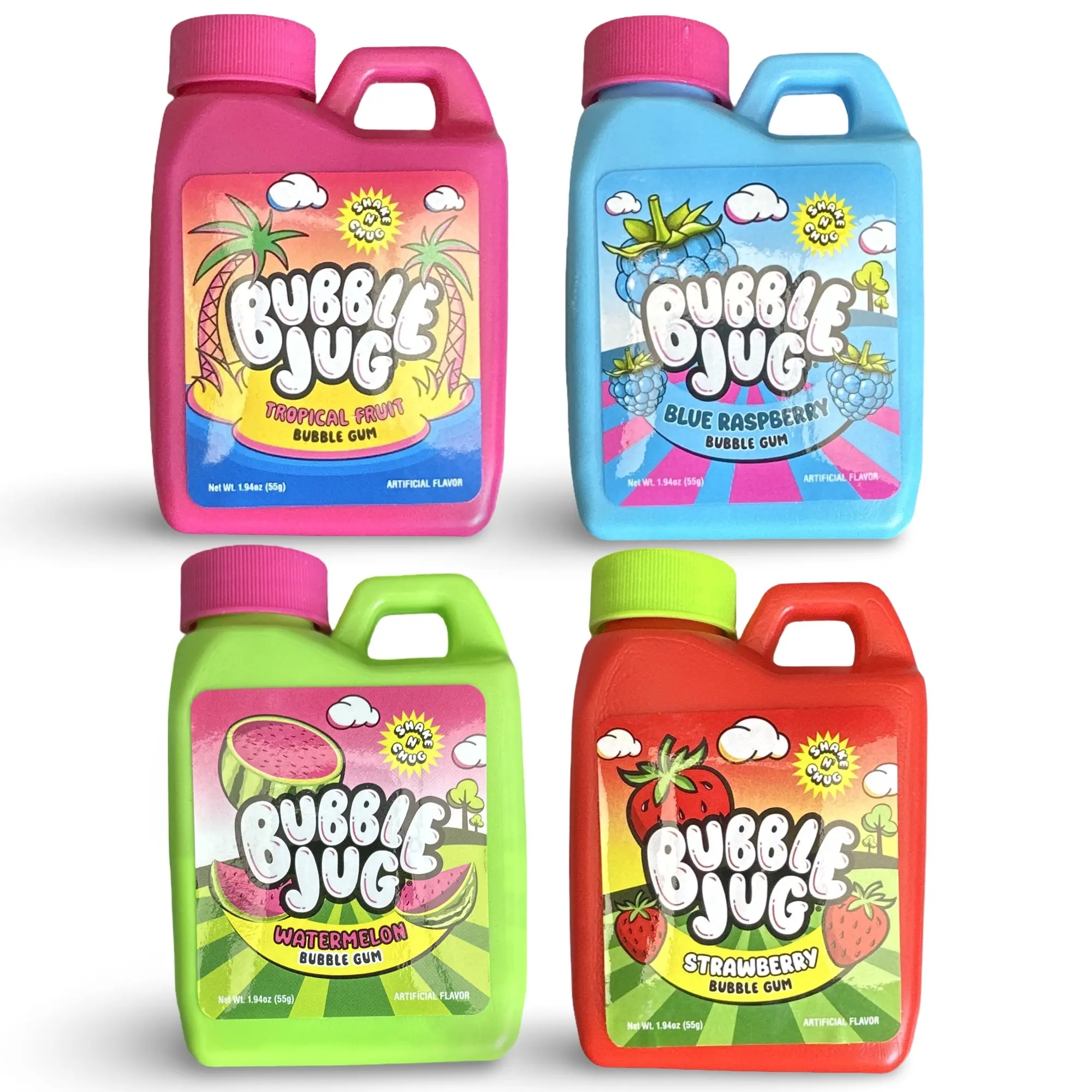 Bubble Jug Bubble Gum Variety Pack – Blue Raspberry, Watermelon, Strawberry & Tropical Fruit | 4 Mini Gum Jugs