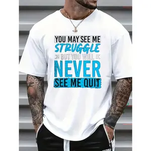 Men'S T-Shirts with 'Never Give Up' Slogan, Spacious, Cozy, Made from 100% with a Round Neckline