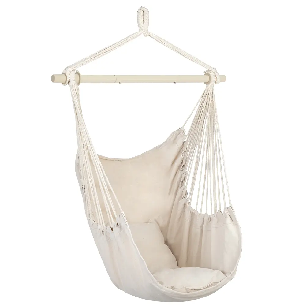 Hammock Chair Hanging Chair, Large Swing Chair with 2 Cushions and Anti-slip Spreader Bar, for Indoor Outdoor Bedroom Patio Porch Yard summergarden