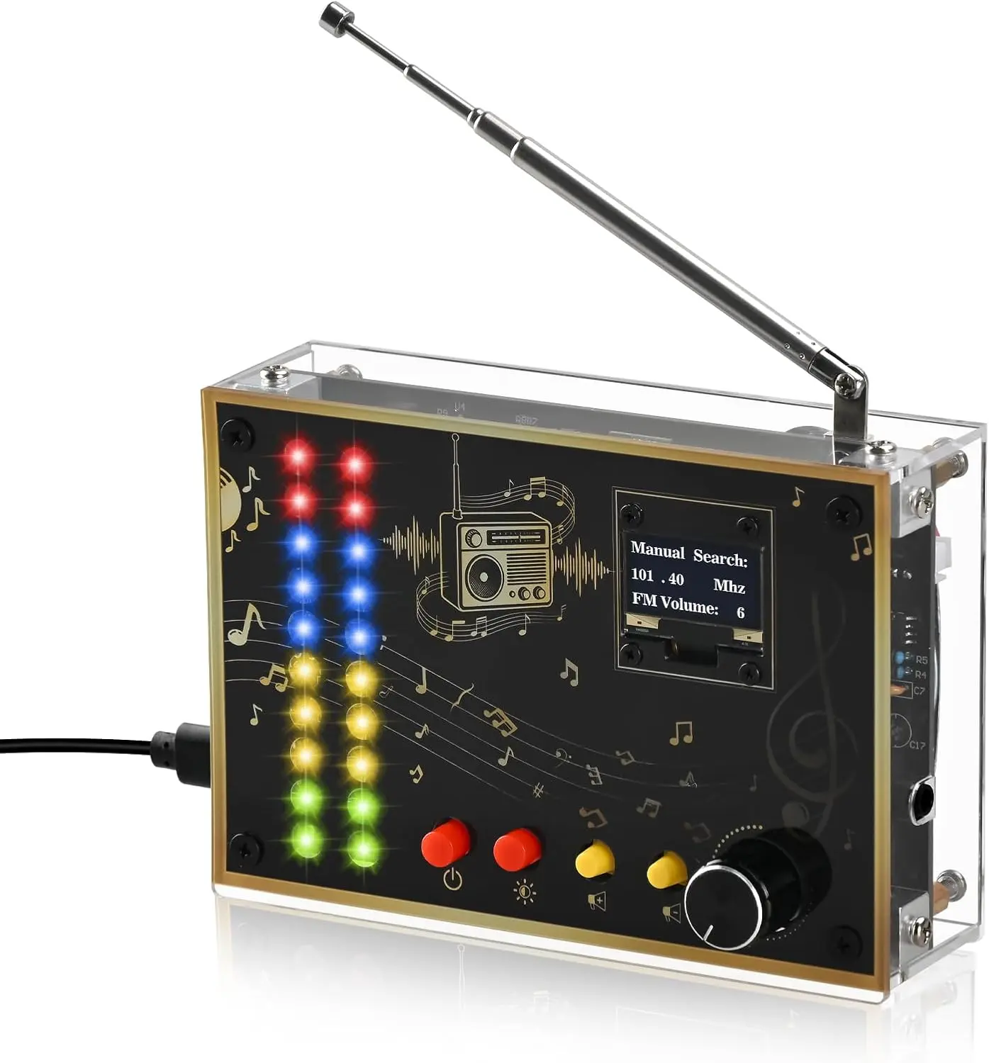 FM Radio Kit, DIY Soldering Project Radio with LED Spectrum FM 88-108MHz Soldering Practice Kit Type-C Powered Classic Retro Radio Kits DIY Electronic Kit for STEM Education Ages 15+