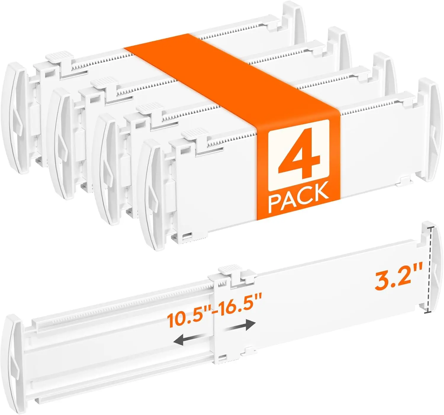 Drawer Dividers for Clothes, 3.2" High 10.5"-16.5" Expandable Dresser Drawer Organizers, Adjustable White Plastic Separators for Kitchen, Cabinet, Nursery, Socks & Underwear Storage, 4 Pack