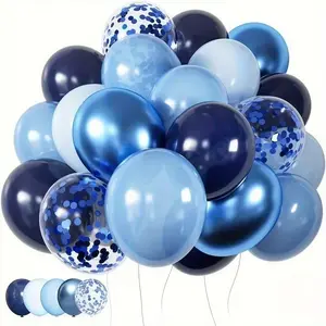 Blue Balloons Set of 40 Pcs, Light Blue Shiny Latex Metallic Foil Decorations, Ideal for Men Birthday Wedding Anniversary Party