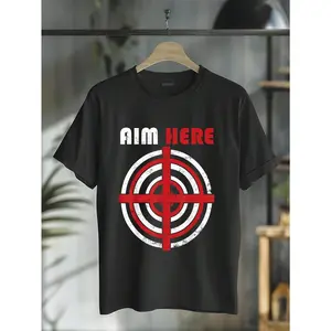 100% Cotton Funny Aim Here Darts Players Bullseye Target Throwing T-Shirt