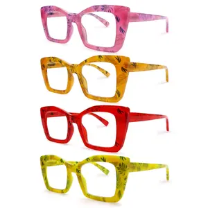 DEAAOK 4 Pack Oversized Square Reading Glasses Oprah Style for Women, Blue Light Blocking Large Frame Computer Readers Spring Hinge Christmas style