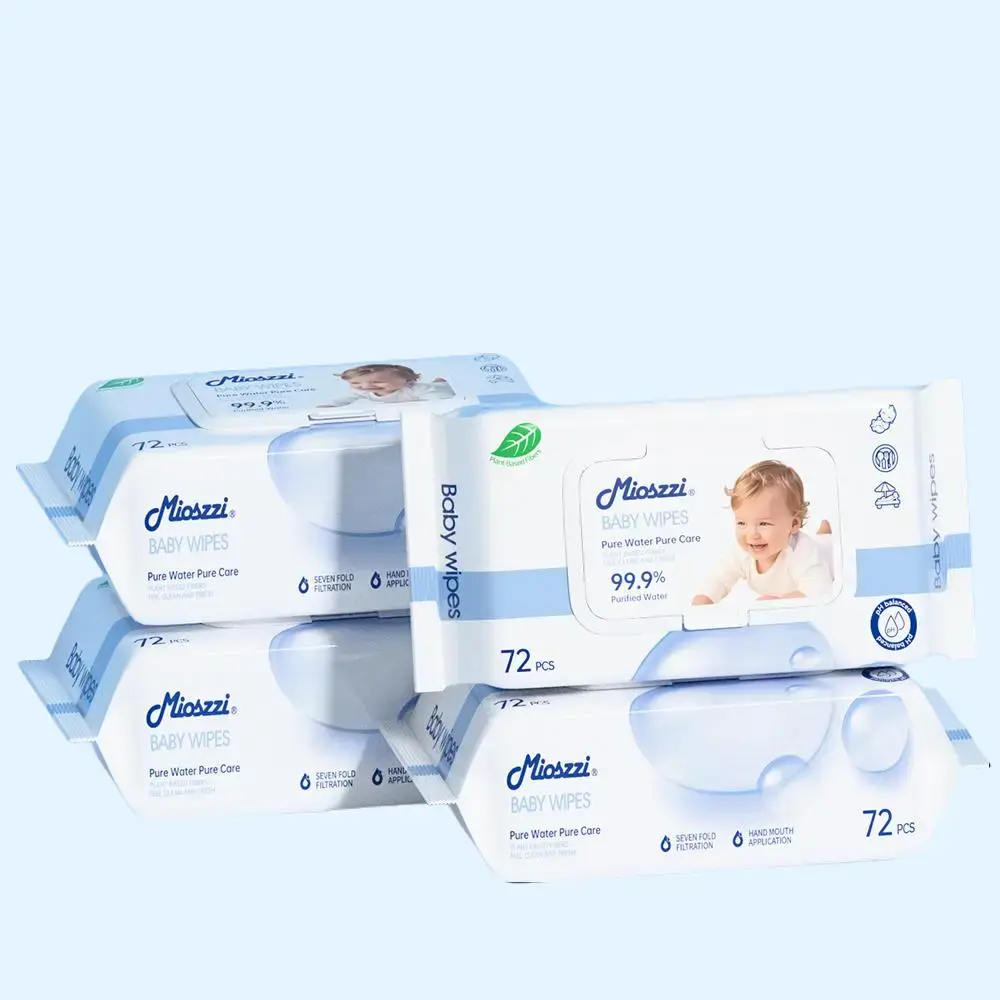 Mioszzi Pearl Fabric Baby Wet Wipes, 72 Wipes per Pack, Hypoallergenic Unscented Fragrance-Free Eco-Friendly Plant-Based Biodegradable, 99.9% Purified Water pH-Balanced Daily Care for Newborns & Sensitive Skin (Hand, Mouth Safe)