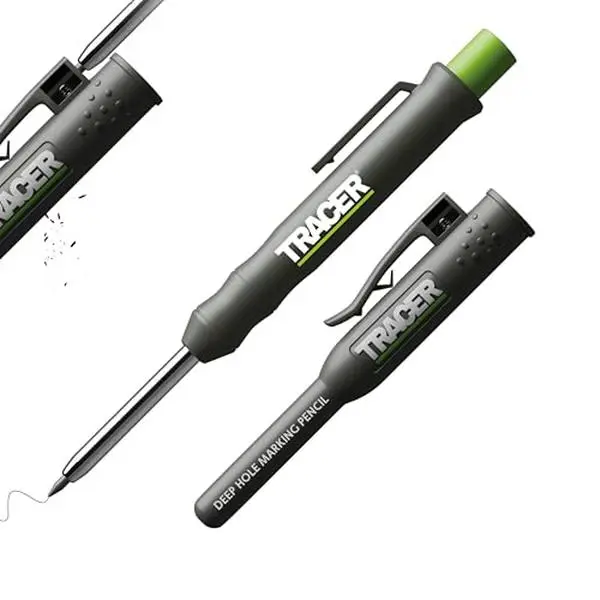 TRACER Deep Hole Construction Pencil Site Holster. Extendable 2B Carpenter Pencil with Inbuilt Carpenter Pencil Sharpener