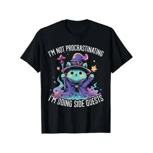 Graphic vintage tee Side Quests Procrastinator MMORPG MMO RPG Video Game T-Shirt 100% Cotton Round Neck Short Sleeve T-shirt