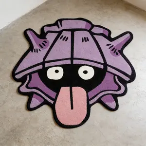 Purple tongue monster shaped carpet, Fluffy area rug, contrasting color plush floor mat, bedroom bedside absorbent pad, household thick, soft, easy to clean pad, suitable for ins style/trendy play, home decoration