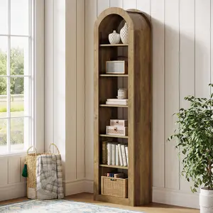 LITTLE TREE 74.8" Tall Arched Bookshelf, 6-Tier Narrow Open Bookcase, Floor Standing Corner Display Shelves Storage Organizer for Small Space, Home Office, Living Room