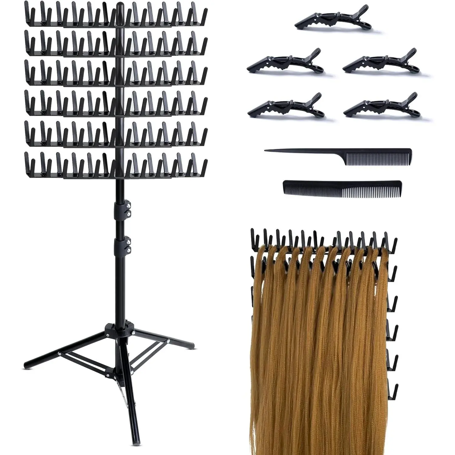 Braiding Hair Rack Standing Hair Extension Holder Hanger, Hair Divider Rack for Braiding Hair Separator Stand Display Stand Hair Accessories Hair Care