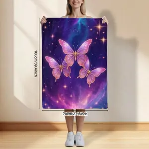 Dreamy Purple Galaxy & Pink Butterflies Soft Throw Blanket
