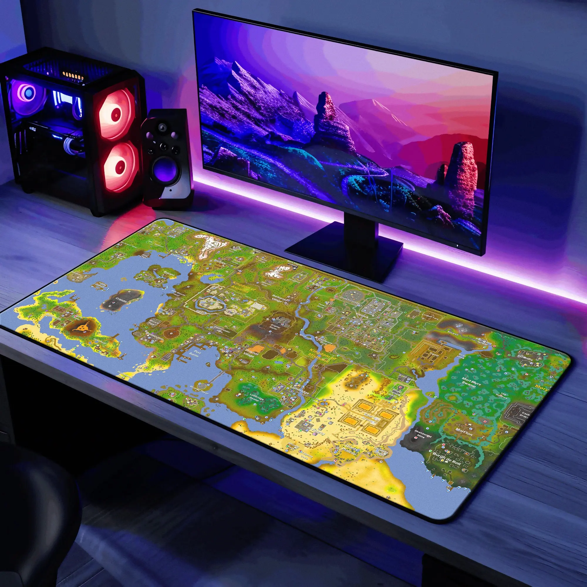Runescape Mouse Pad XL Gaming OSRS World Map Desk Mat Gift Video Game Playmat Desk Decor Cover Computer Print Art