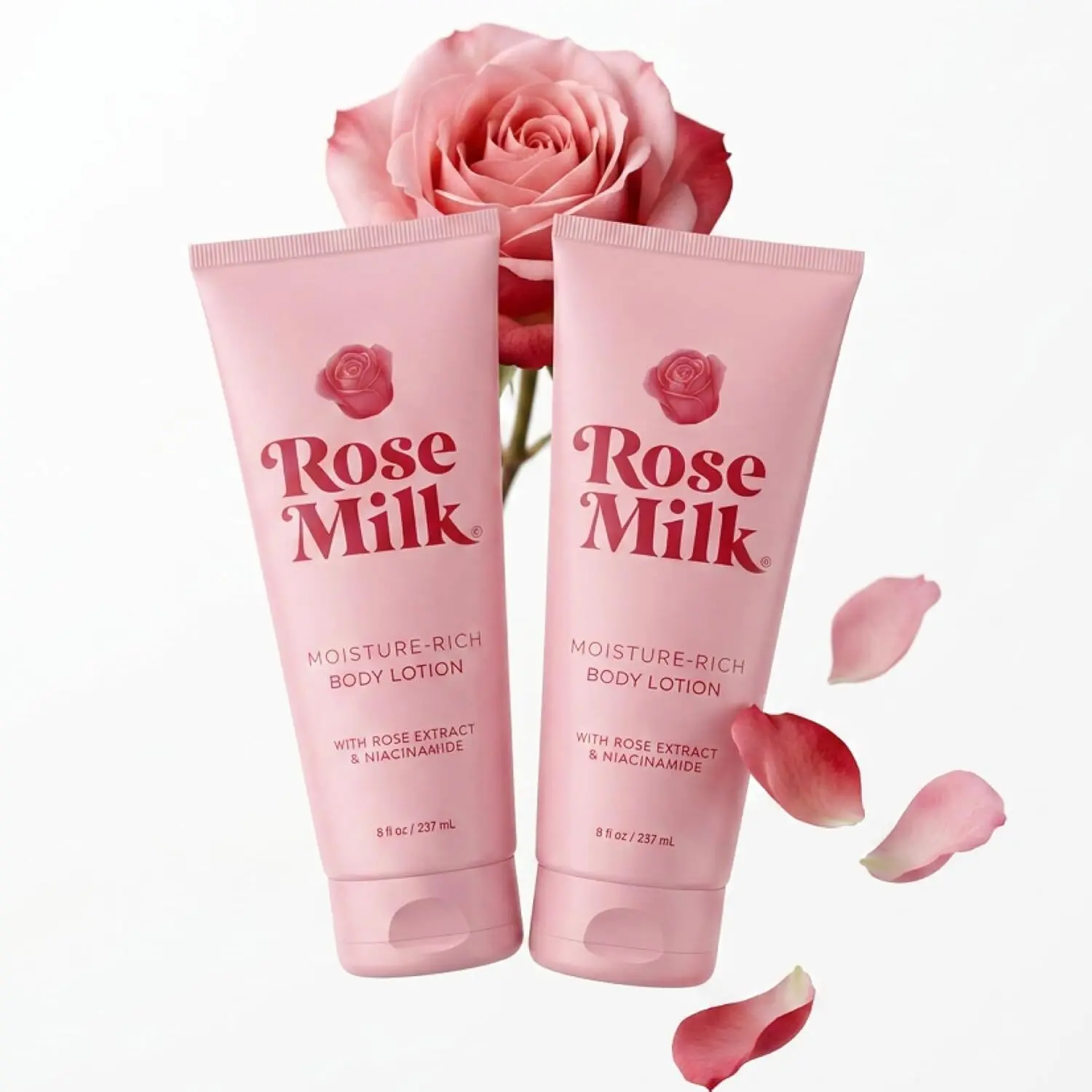 ROSE MILK Body Lotion with Niacinamide & Rose Extract | Moisture-Rich Body Cream for Women | Brightening, Deep Hydration & Skin Barrier Care | Clean Beauty Lotion | 8 Fl Oz | 2-Pack