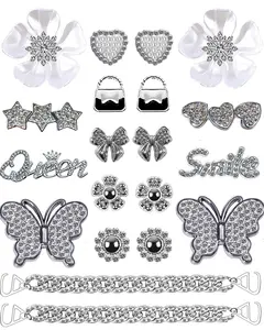 Bling Shoe Charms for Women, Designer Chain & Butterfly Flower Shoe Decorations, Cute Jewelry Accessories for Gifts & Party Favors