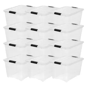 IRIS USA 12 Pack 54 Qt Storage Bins Plastic Gasket Box with Tight Latching Lids