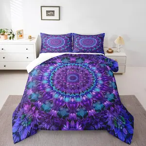 Feelyou Soft Bedding Sets - Boho Chic Mandala Medallion Duvet Cover Set, Breathable Polyester Fiber, Exotic Flower Tie-Dye Spiral Design, Travel-Friendly, Multi-Size Options, Includes Duvet Cover Components