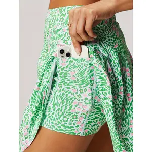 Women's floral print badminton pleated tennis skirt running fitness skirt pants yoga outdoor sports golf skirt