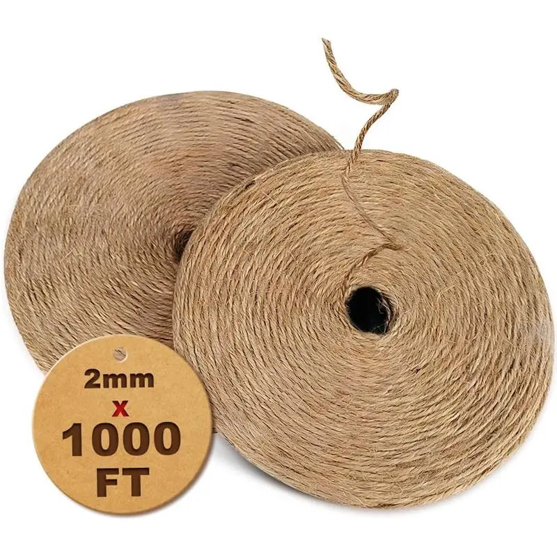 1000 ft Natural Jute Twine String 2mm – Eco Burlap Hemp Rope Cord for Crafts, Gift Wrapping, Wedding Décor, Garden Plant Tying & Bulk Packaging, Christmas decoration, Gardening Gift, Christmas Knitting, Ribbon, hanging gifts, home decor